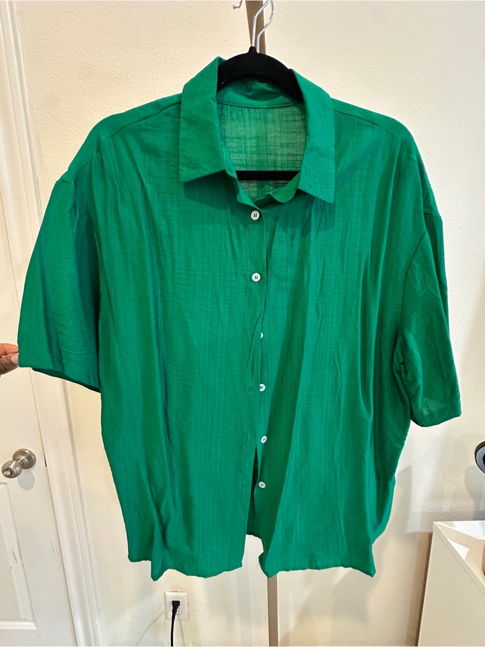 Green Matching Set Size L Lightweight Button Top & Drawstring Shorts Co-Ord